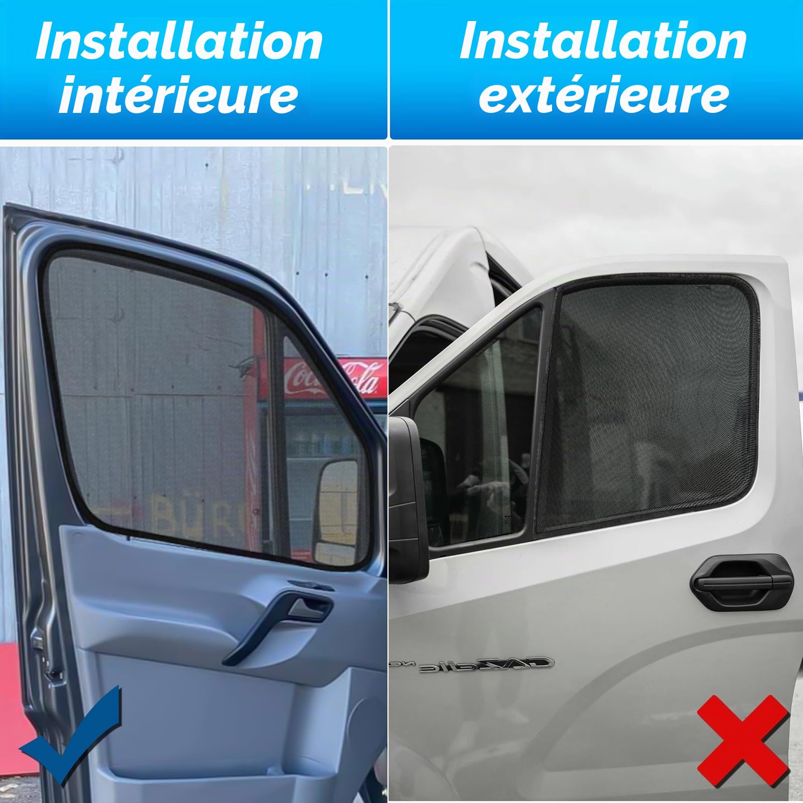 Moustiquaire Compatible avec Renault Trafic/F-iat Talento/O-pel Vivaro 2014-2025, Moustiquaire Magnétique pour Portes Avant (Paire), Moustiquaires Respirantes pour l'extérieur et Le Camping