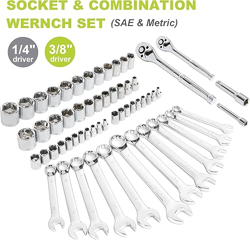 Miniatura 5 de FASTPRO Juego de herramientas para el hogar de 225 piezas, juego de herramientas manuales SAE y mecánica métrica con caja de herramientas, kit de