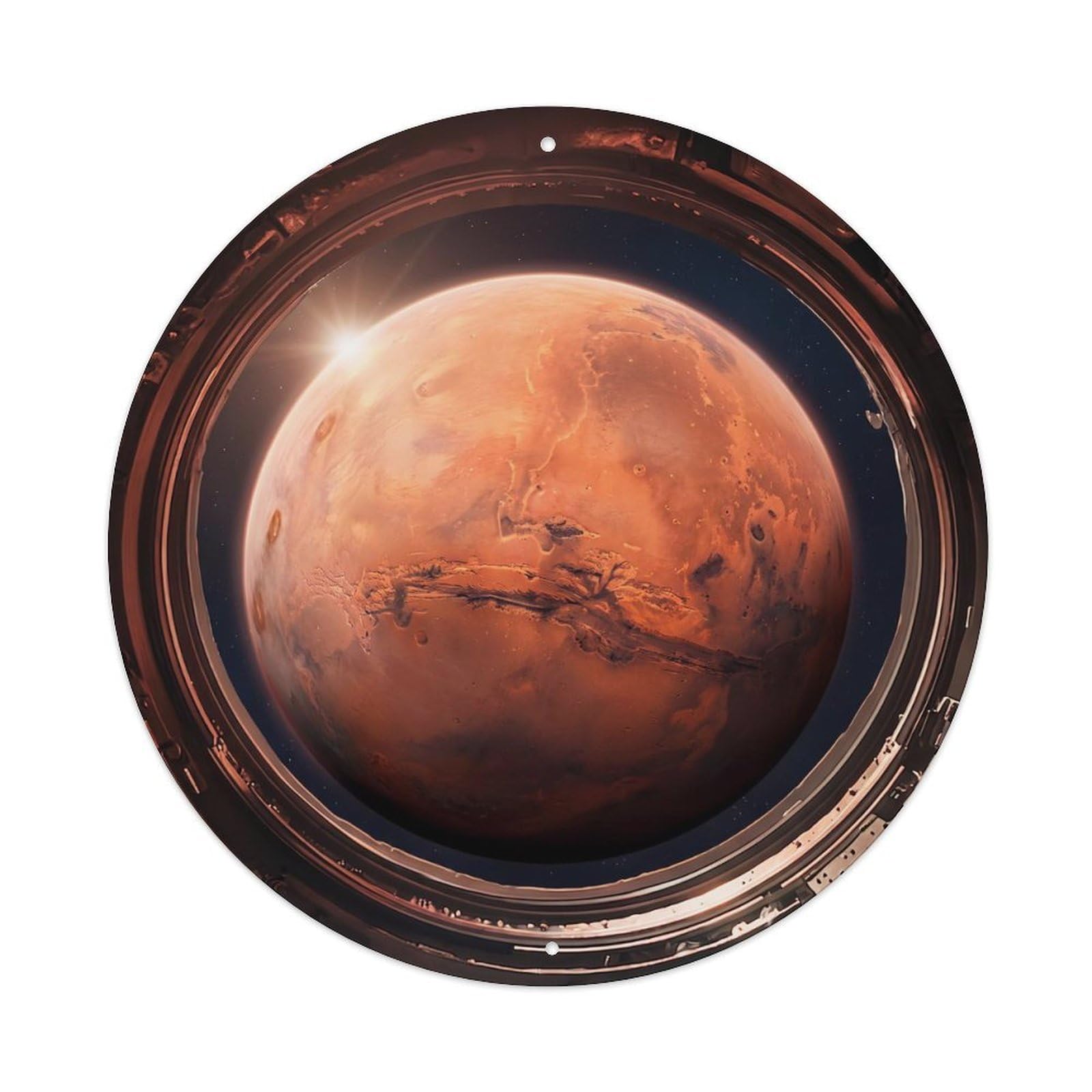 Metal Tin Sign Red Planet Hemisphere from Space Station Porthole