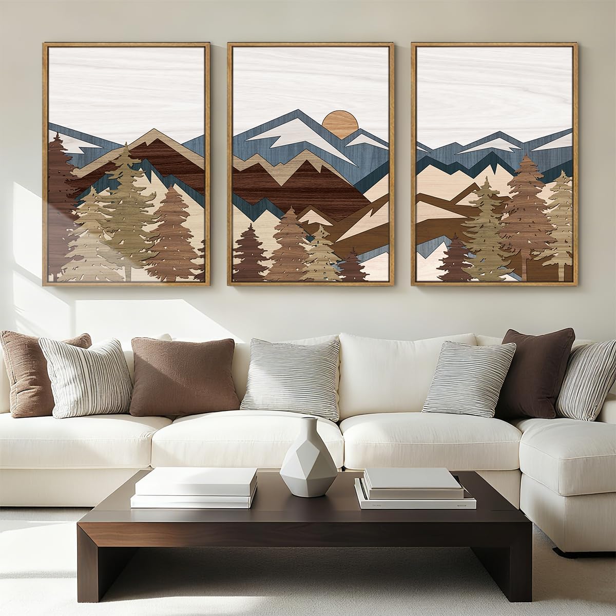 BINCUE Large Mountain Wall Art Vintage Mountains Office Framed Canvas 3 Piece Artwork 16x24 Inch for Living Room Bedroom Décor 16"L x 24"W Mountain feng shui
