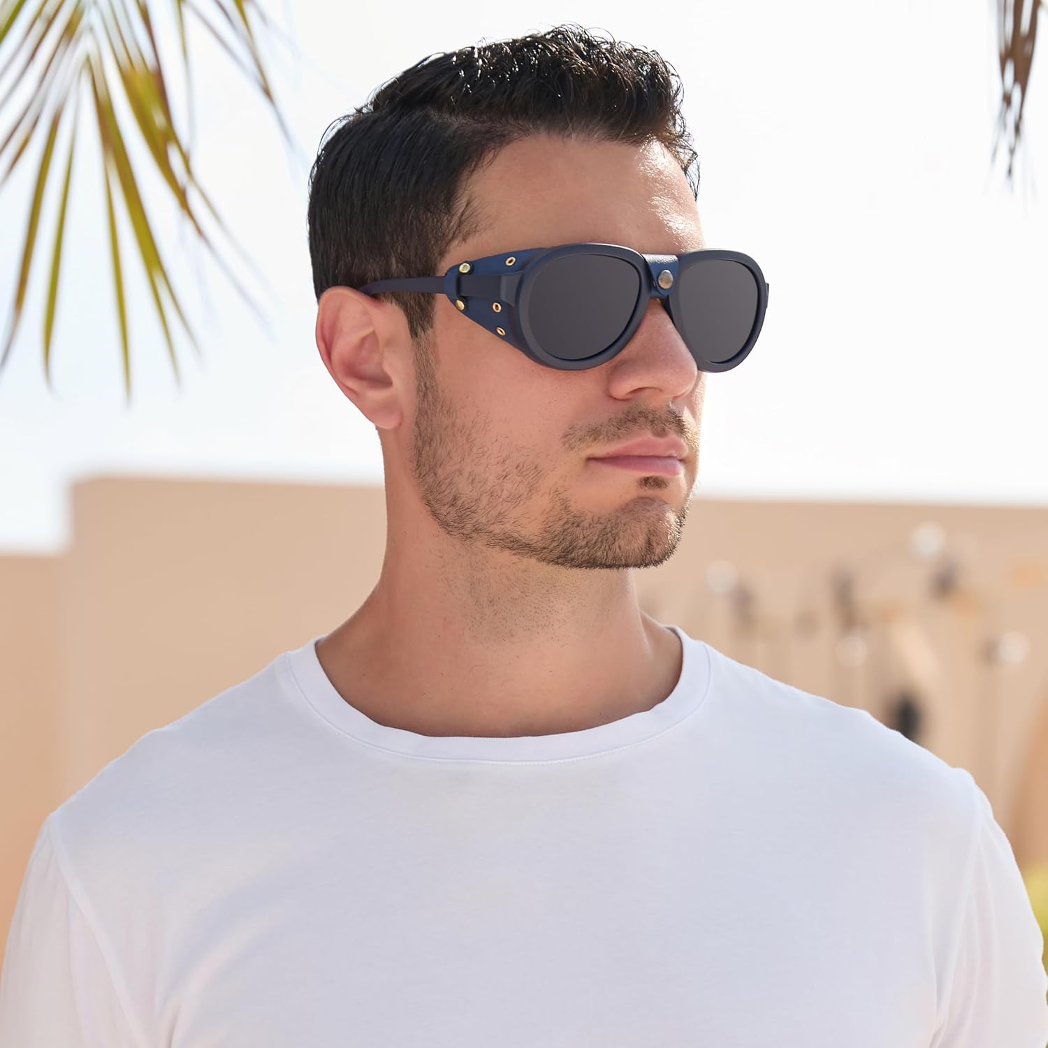 Retro Aviator Steampunk Polarized Sunglasses with Leather Side Shield Vintage Goggles Gothic Eyewear for Men Women - Image 2