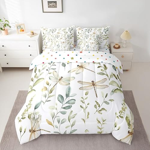 Erosebridal Dragonfly 7 Pcs Comforter Set King Farmhouse Bedding for Boys Girls 