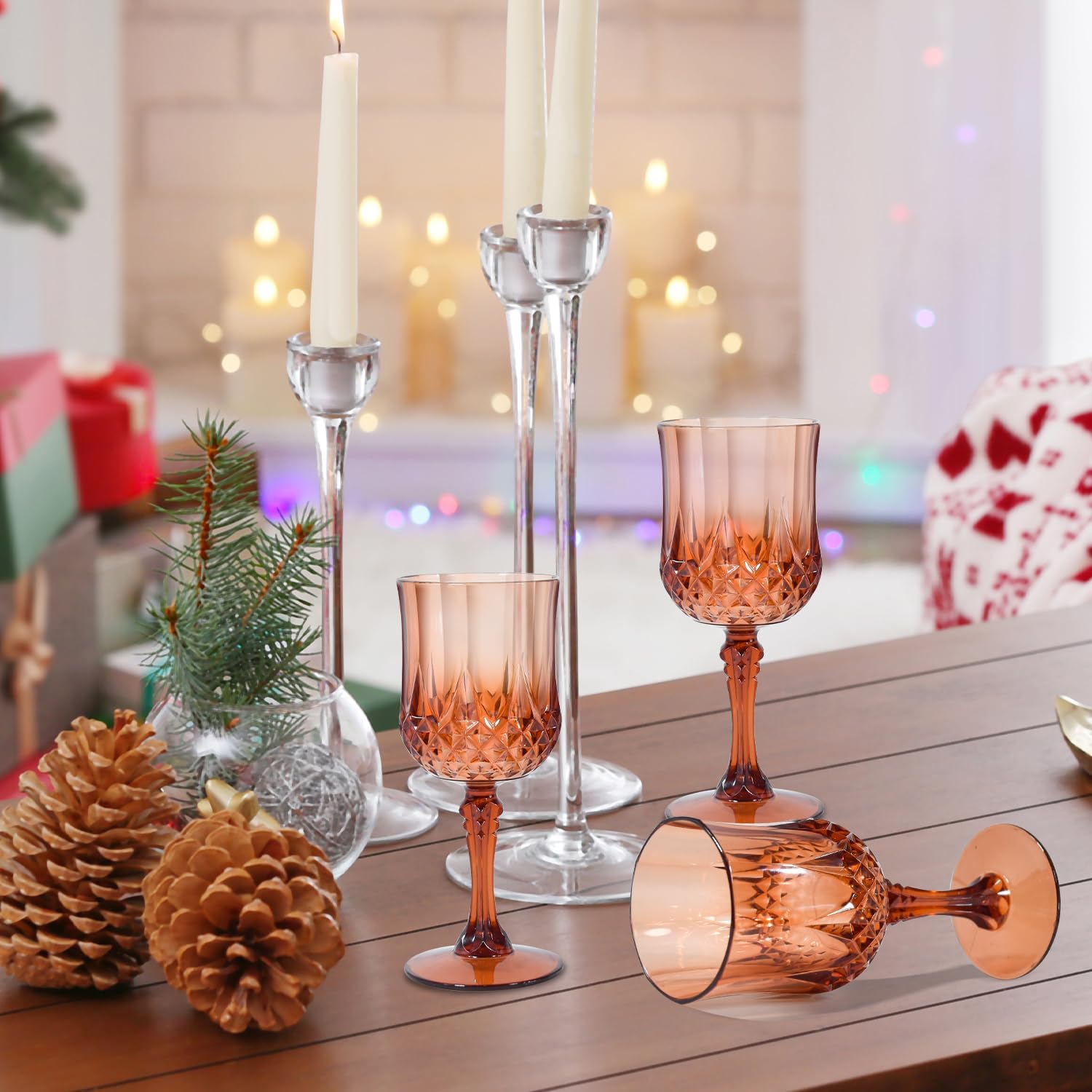 24 Pcs Plastic Rose Gold Stemmed Wine Glasses, 7oz, Unbreakable, BPA-free, Dishwasher Safe, Perfect for Weddings, Parties, and Everyday Use - Image 4