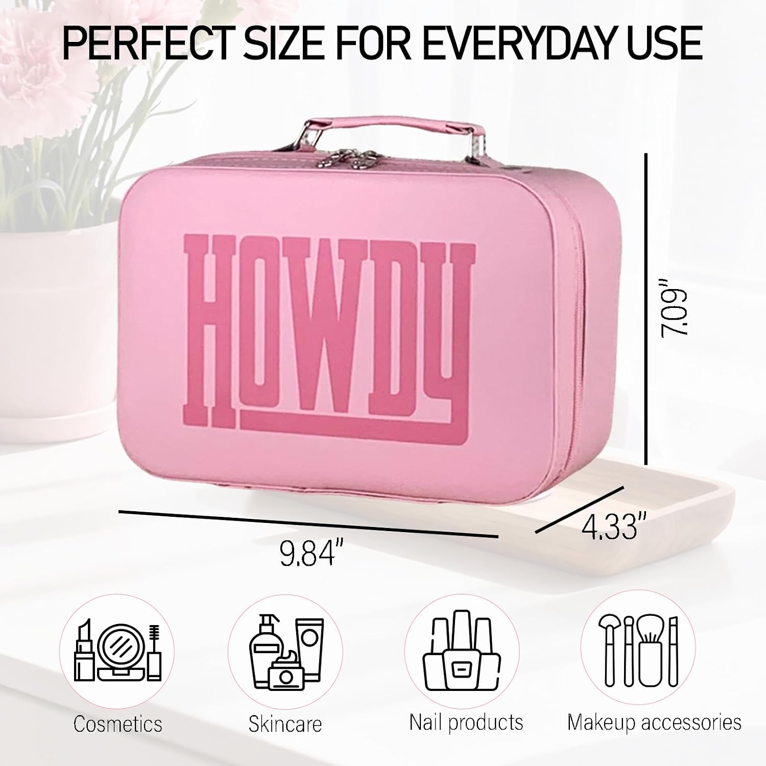 Travel Makeup Case with Mirror, Large Capacity Cosmetic Bag,for Bedroom, Travel,Portable Organizer for Cosmetics, Nail Tools, Craft Supplies, Gift for Women Mom Girls image 4