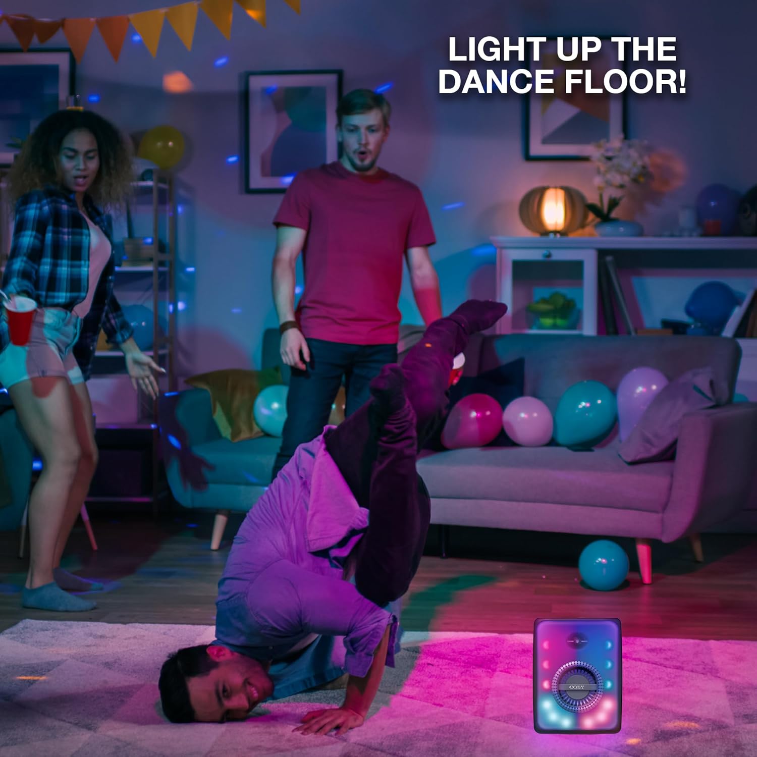 Coby True Wireless Speaker, Portable Bluetooth Speaker with 6 Light Modes, FM Radio, and Handle, Easy Pairing, Rechargeable Battery, Micro USB and 3.5-Millimeter AUX Port, TF Card Reader, 10-Hour Play - Image 6