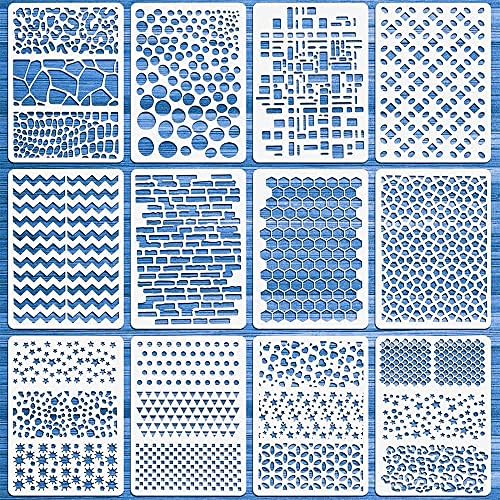 OOTSR 12Pcs Stencil for Crafts Reusable, 15x15cm Plastic Painting