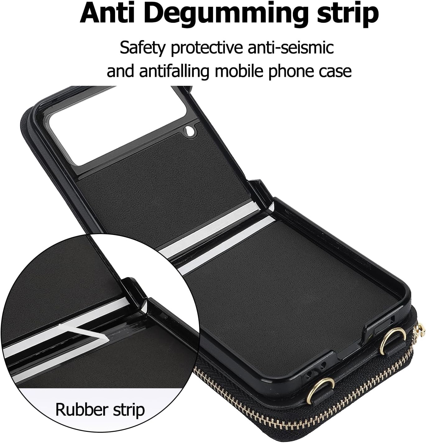for Samsung Galaxy Z Flip 3 Case with Card Holder and Adjustable Strap, Stylish and Versatile Accessory, Heavy Duty Shockproof Case for Galaxy Z Flip 3 (Black)