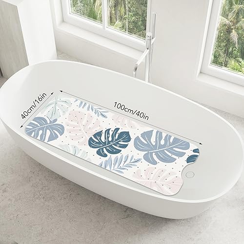 Miniatura 8 de Tapete de baño bohemio para bañera antideslizante, de 40 x 16 pulgadas, extra largo, para adultos, libre de moho, tapete antideslizante con ventosas