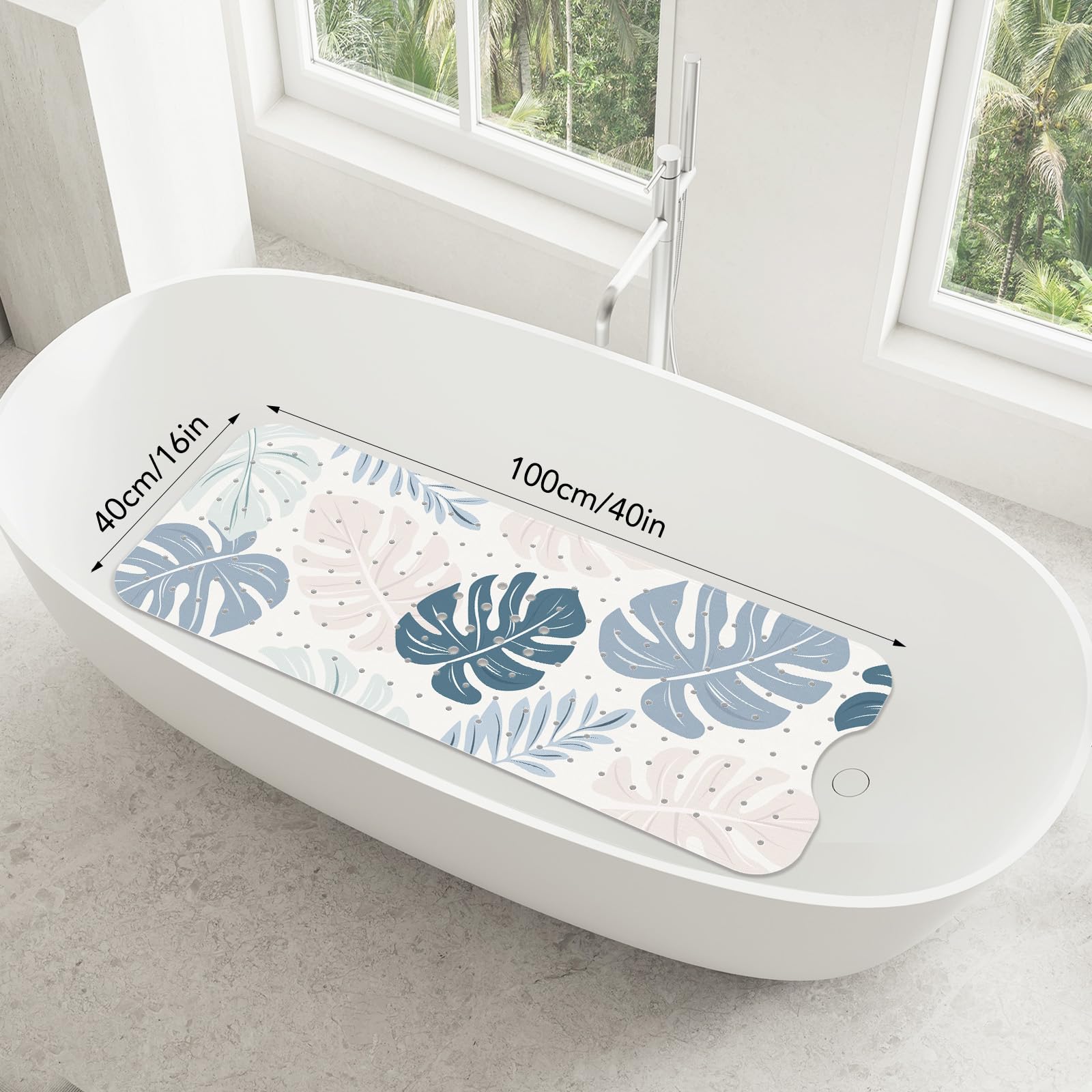 SHUCHING Boho Leaves Bath Mat Non Slip Anti Mould, 100 X 40 cm Extra Long Bathtub Mat Anti Slip - Image 2