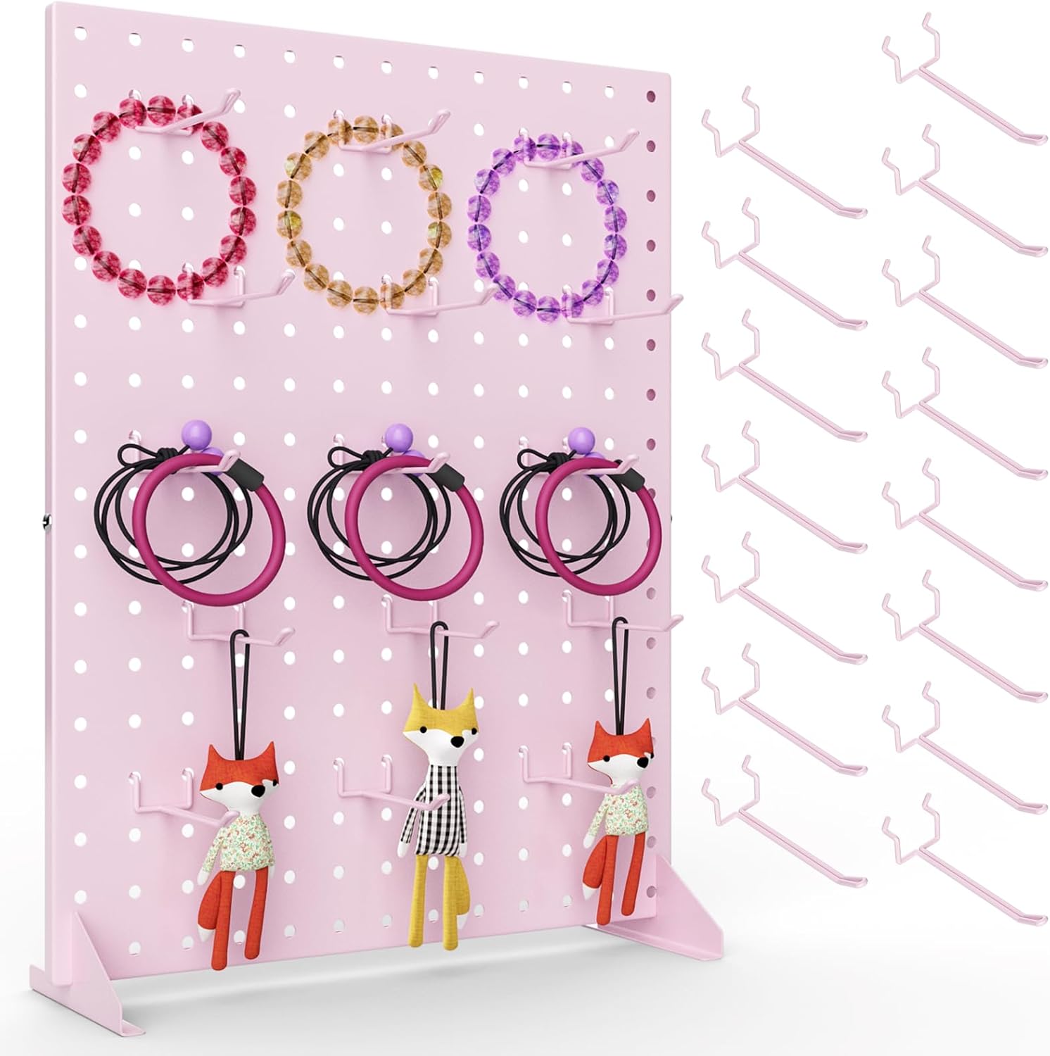 Peg Board Display Stand with 15 Hooks, Tabletop Metal Pegboard Shelf for Craft Shows & Fairs, Retail Stores, Vendors Arts and Crafts Finishing - 17x13Inch & Pink