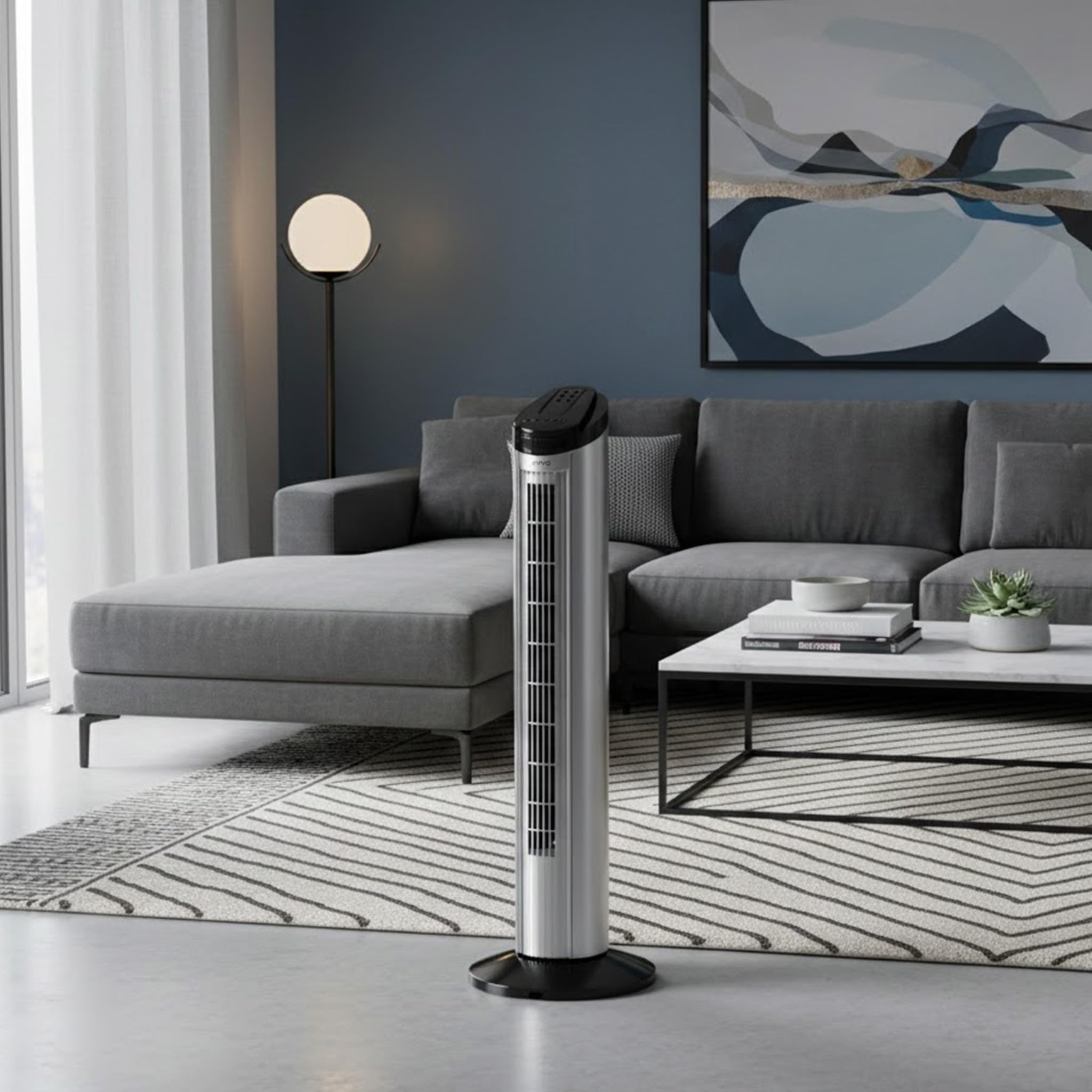 EVVO V60 Ventilador de Torre con Ionizador y Función Turbo - Ventilador Vertical Silencioso con Mando a Distancia, Pantalla LED y Temporizador, Ventilador Columna Potente para Salón y Dormitorio — view 7