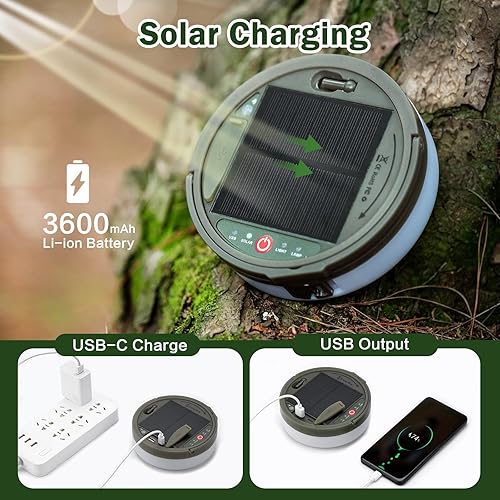 Miniatura 5 de Cadena de luces solares para campamento, 4 en 1, cadena de luces para acampar al aire libre (39.4 pies) con 8 modos de iluminación, funciona con