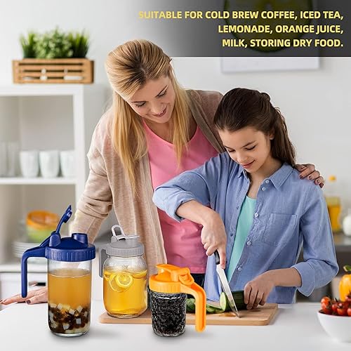 Miniatura 8 de Paquete de 3 tapas de tarro de masón de boca regular con asa para tarro masón de boca regular, sello hermético y a prueba de fugas, convierte tu