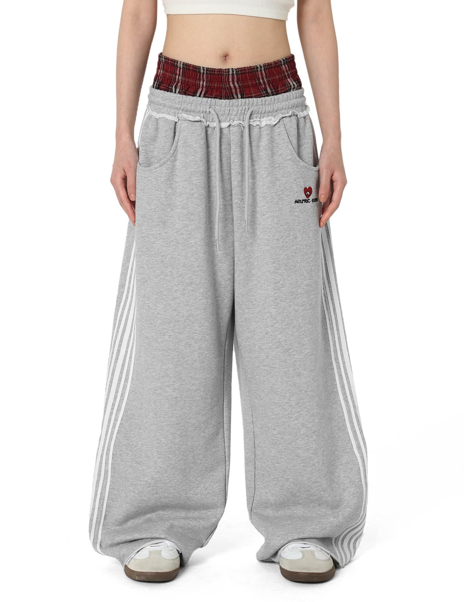 Aelfric Eden Kraciaste spodnie dresowe typu patchwork – męskie i damskie spodnie sportowe w stylu casualowym, luźne, wygodne spodnie streetwear z wysokim stanem.