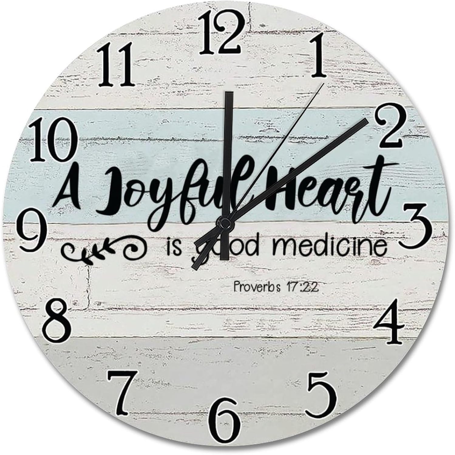 Bible Verse Wall Clock A Joyful Heart is Good Medicine Wooden Wall Clocks Battery Operated 15 Inch Silent Scripture Print Decor for Bedroom Living Room Farmhouse Wall Decor