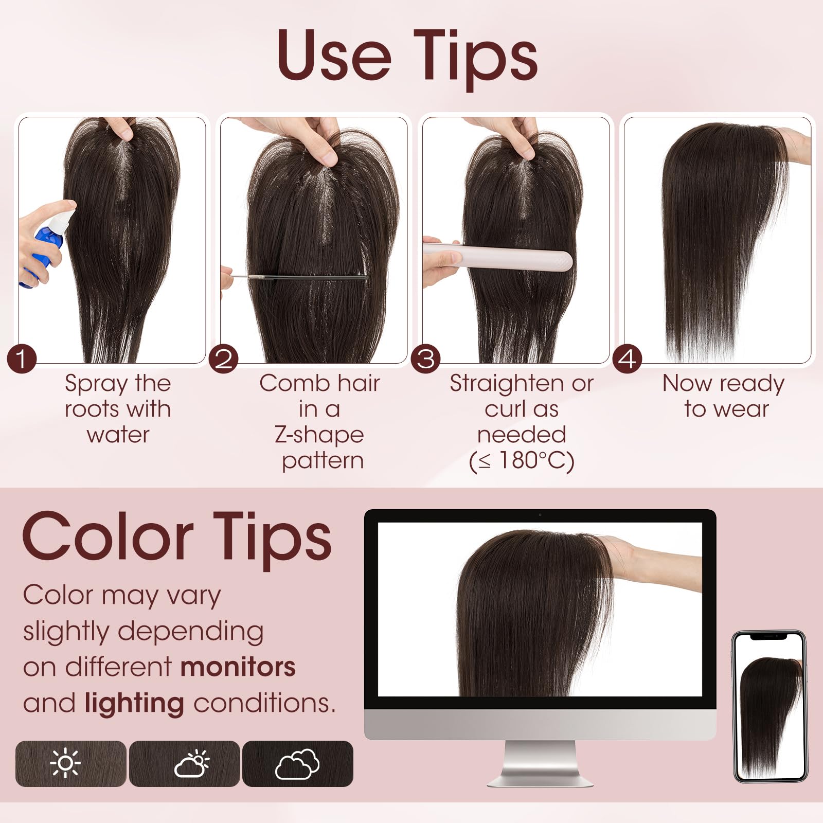 MY-LADY Topper Cheveux Humain Femme Sans Frange Volumateur Capillaire Naturel Léger Forme le Visage Pour Femme Fille(35g, #02 Marron Foncé)