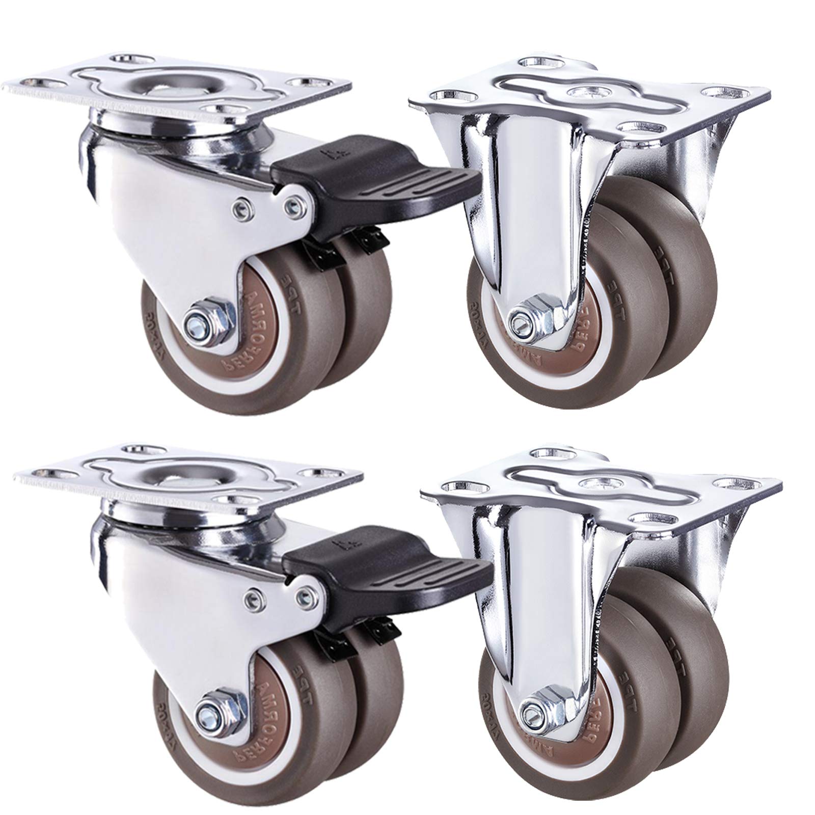 Roulettes pivotantes double roue 40mm avec frein charge lourde pour chariot et table