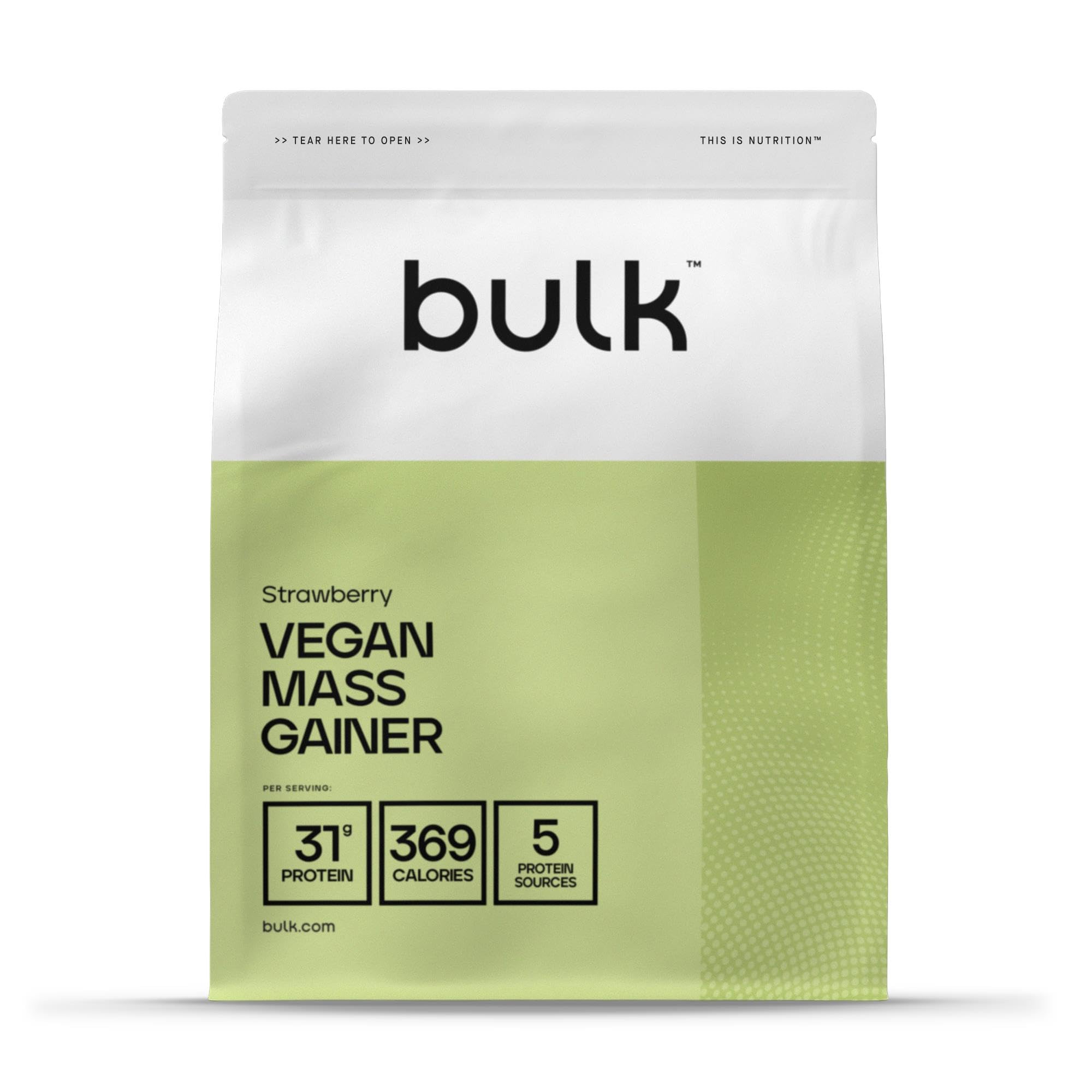 Bulk Aumento Massa Vegano, Proteine in polvere di origine vegetale, gainer di peso, Fragola, 2.5kg, 25 porzioni