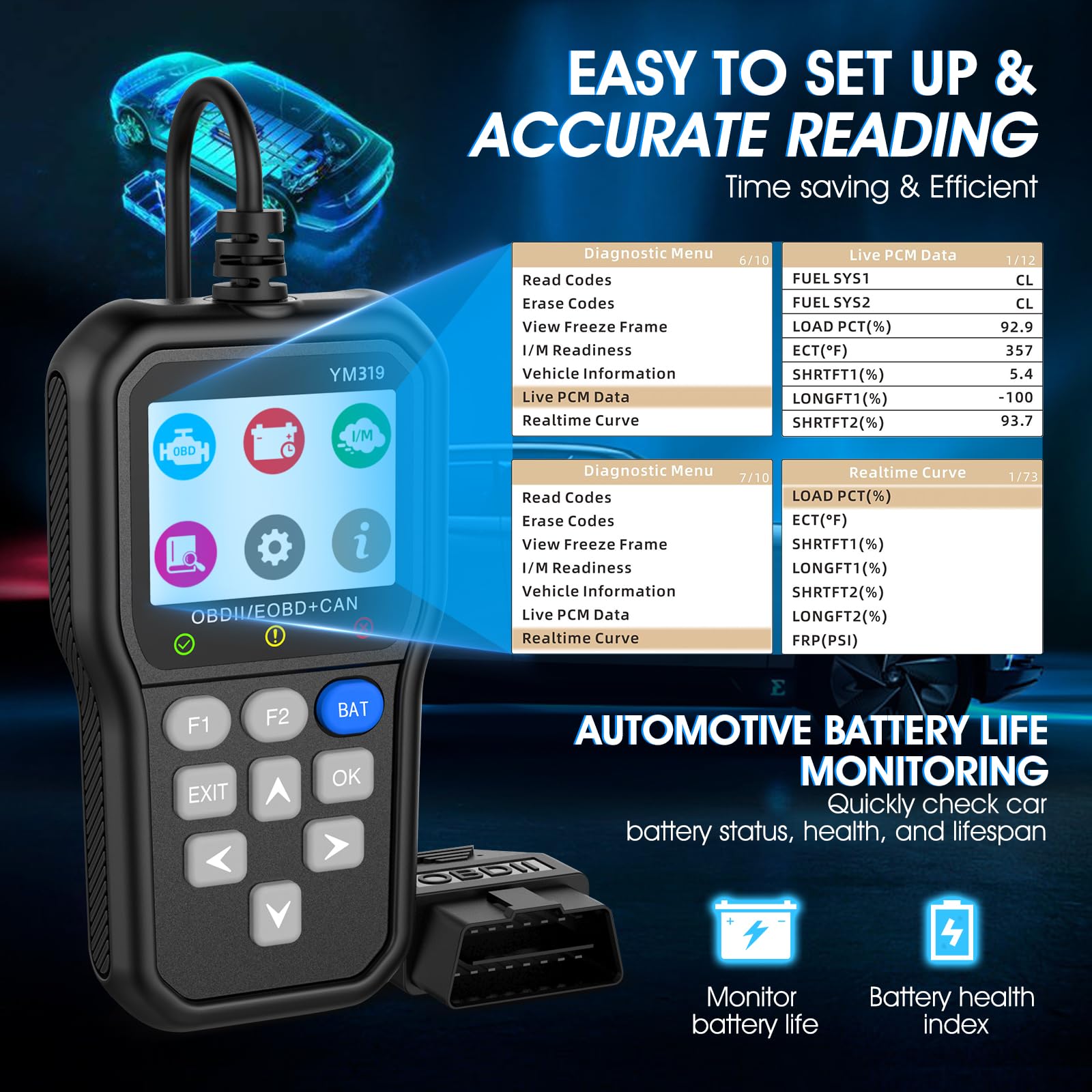 OBD2/EOBD Auto Diagnostica Italiano, AIOMEST Motore Scanner Diagnostico Diagnosi Auto Professionale, Car Lettore Guasti con Ricerca DTC, Monitoraggio Batteria, 2.4" IPS, Compatibile Auto dal 1996
