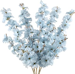 IPOPU Light Blue Flowers Artificial Delphinium 5PCS Long Stem Artificial Flowers for Tall Vase Silk Larkspur Faux Florals for Wedding Home Outdoor Table Centerpiece Decor (Light Blue)