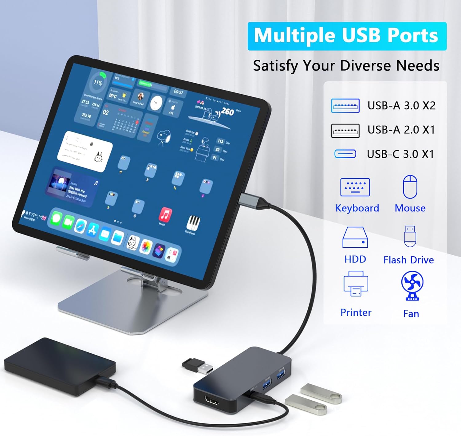 4K@60Hz HDMI Display Port USB C Docking Station Dual Monitor for Dell/HP/Mac Laptop, 7 in 1 USB C to HDMI and Displayport Multiport Adapter with USB3.0/USB-C Data/PD, Dual Monitor Docking Station