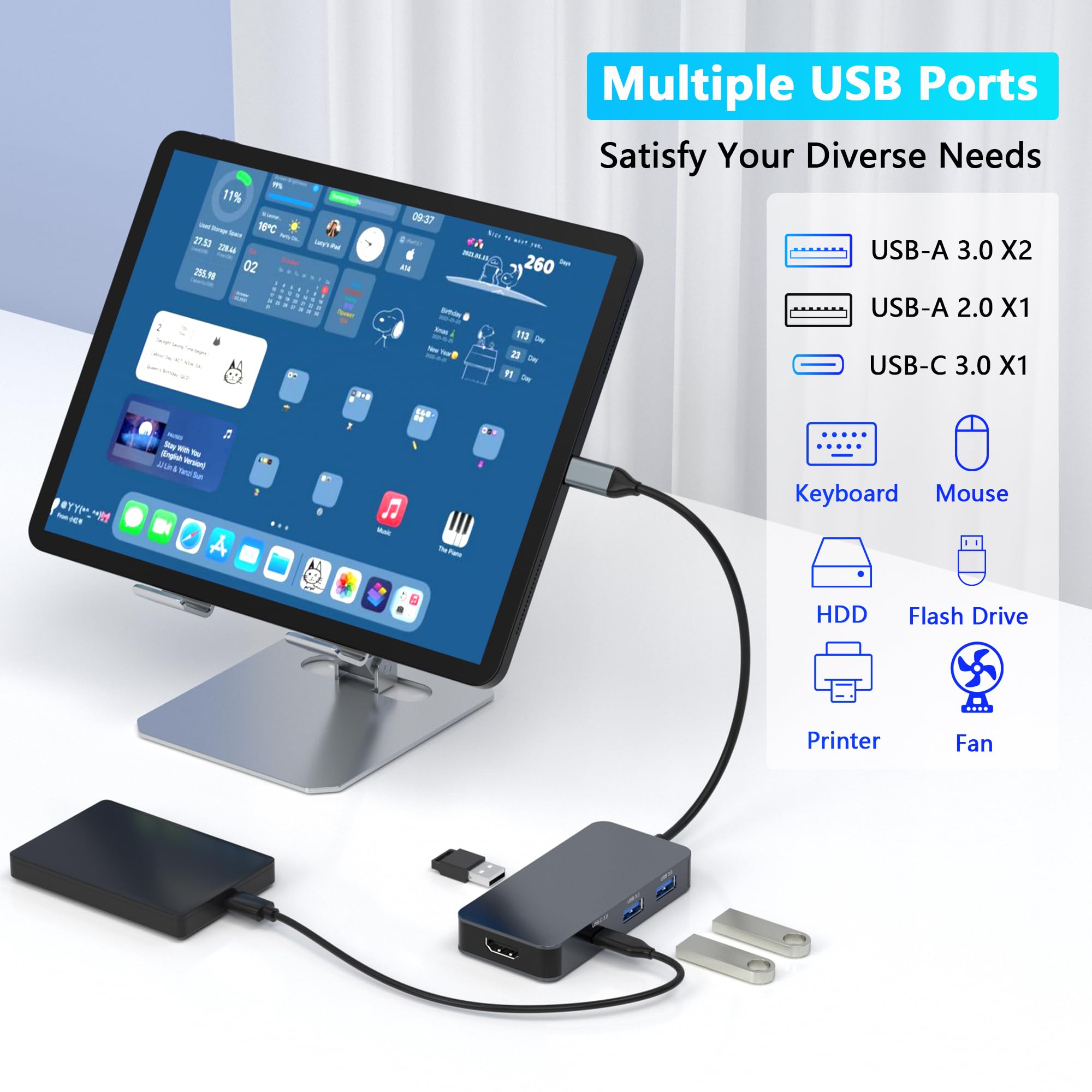 Port wyświetlacza HDMI 4K przy 60 Hz, stacja dokująca USB C, podwójny monitor do laptopa Dell/HP/Mac, 7 w 1 USB C na HDMI i Displayport, wieloportowy adapter z USB 3.0/USB-C Data/PD, stacja dokująca z