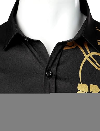 Miniatura 4 de ZEROYAA Camisas de vestir de manga larga con botones y diseño brillante para hombre