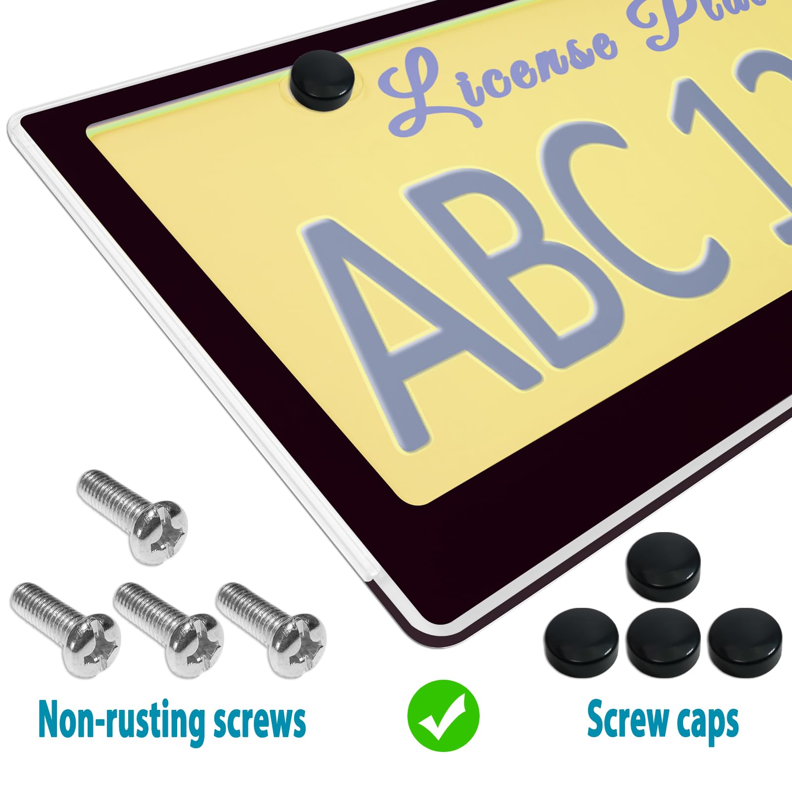 BGGTMO Clear License Plate Covers- Black Car Tag Frame, Unbreakable Number Plate Protector with Screws Caps and Rattle Proof Pads, 2 Pack for Front Rear