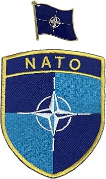A-ONE NATO Flag Pin + NATO Logo Shield Patch 2PC Pack, Lapel Badge, Iron On Patch on Internatonal Topic No.423P
