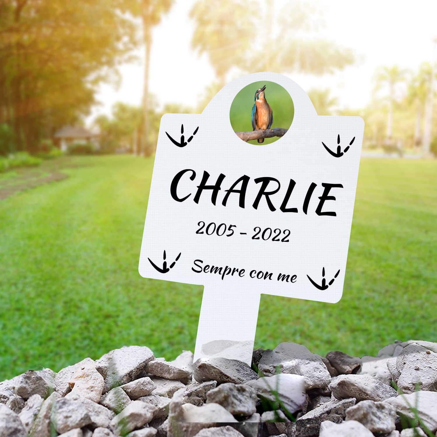 GFD Targhetta commemorativa da Giardino per Animali Domestici. Uso Esterno, Personalizzabile, Impermeabile. Mis 25x12 cm (Argento)