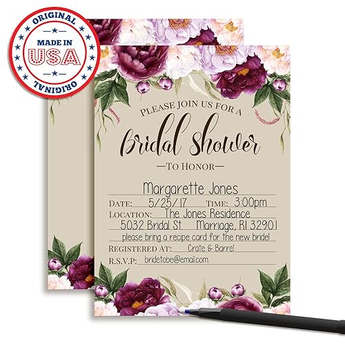 Miniatura 3 de AmandaCreation - Invitaciones florales para despedida de soltera en acuarela de color violeta profundo y lila, 20 tarjetas de relleno con veinte