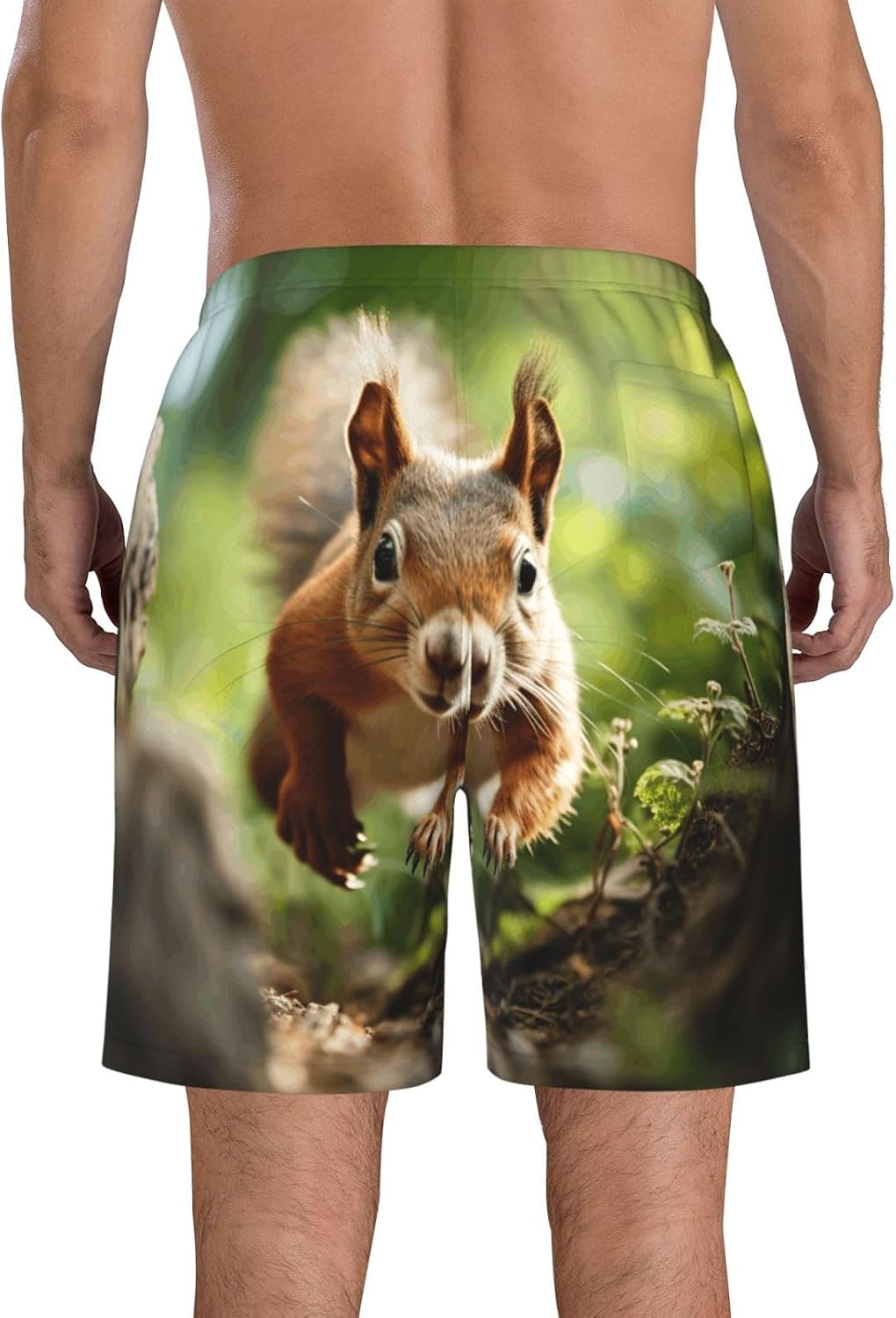 Animals Squirrel Print Mens Casual Shorts Drawstring Summer Beach Stretch Shorts Novelty Swimtrunks