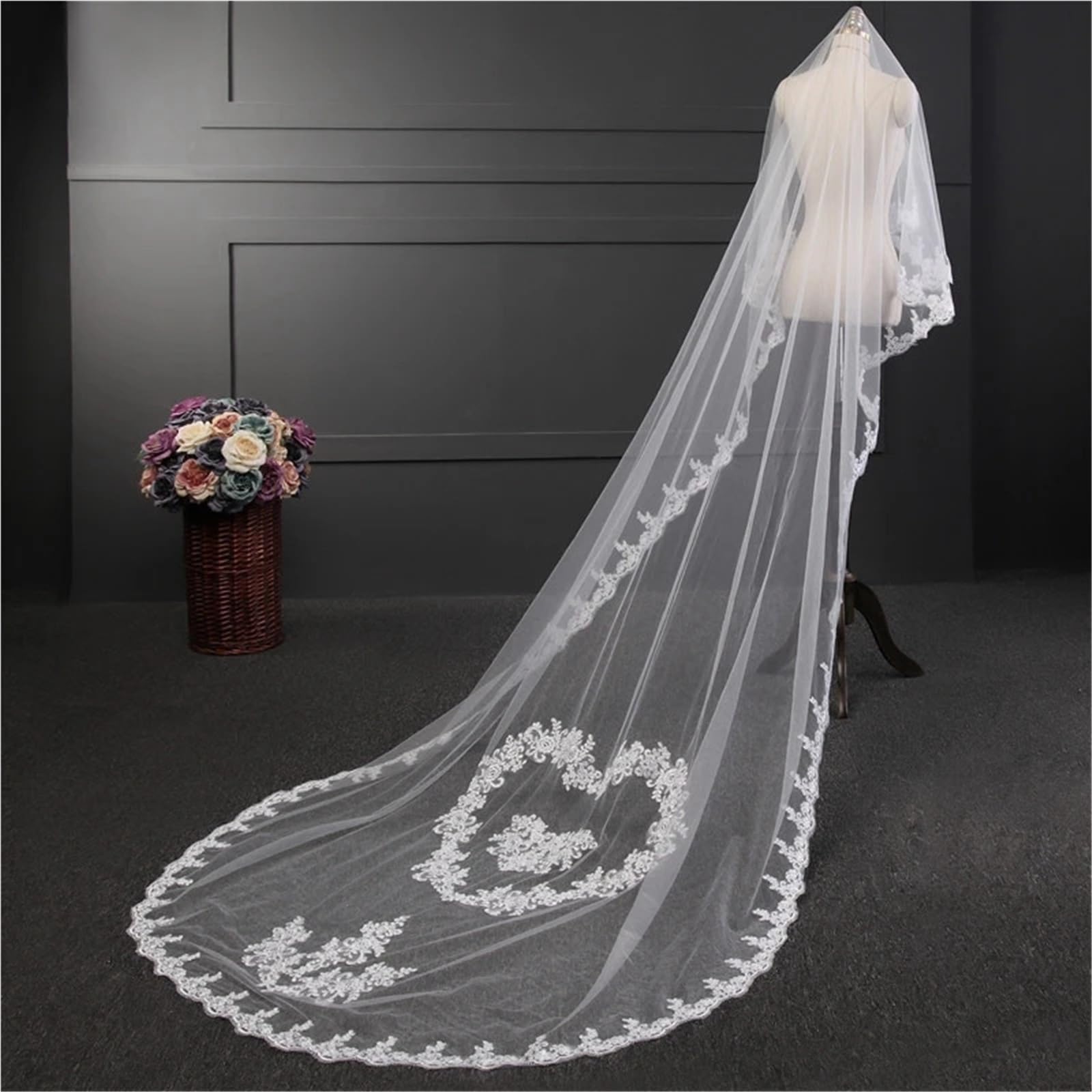 Generico Veli da sposa applicati in pizzo Velo da sposa da 3 metri Accessori da sposa Copricapo da sposa Novia Velos Novia Accesorios