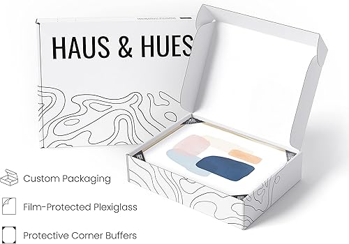 Miniatura 4 de HAUS AND HUES Arte abstracto para decoración de pared, juego de 3 arte abstracto para pared de sala de estar, pósteres azules geométricos arte de