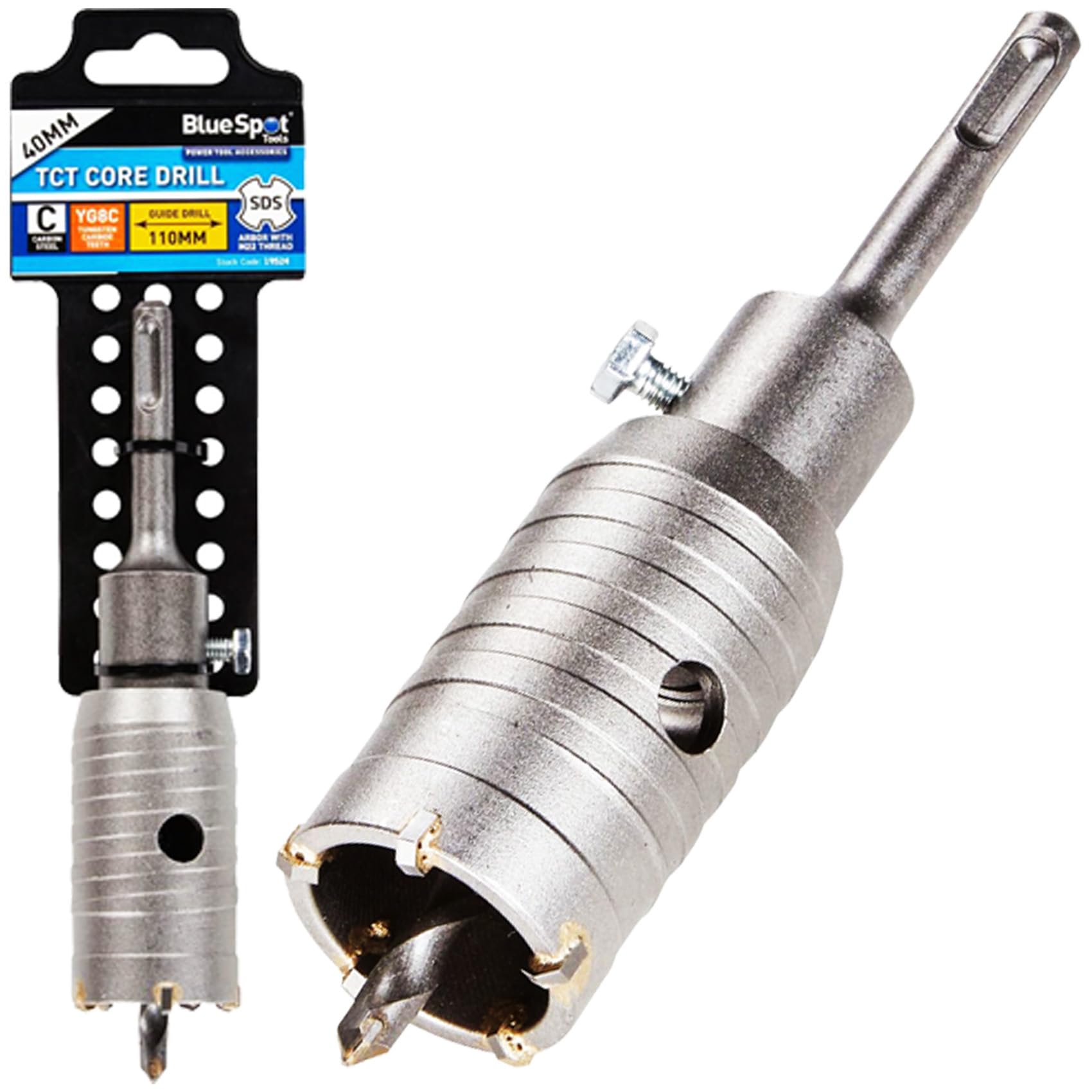BlueSpot 35 | 40 | 50 | 82 & 110mm CORE DRILL Bit SDS + TCT Concrete Carbon Steel Hole Masonry DIY Pilot CNC YG8C Tungsten Cutter Holesaw Drainage Power Tools UK FREE P&P (40mm Core Drill (19524))