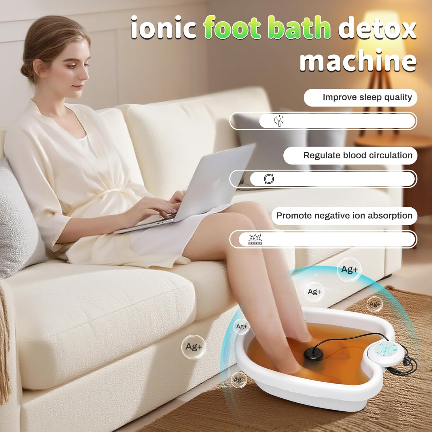 Ionic Foot Bath Detox Machine, Ionic Foot Spa Detox 30 Min at Home with 2 Ion Arrays, Aroma Salt Gift - Easy 1-Button Operation