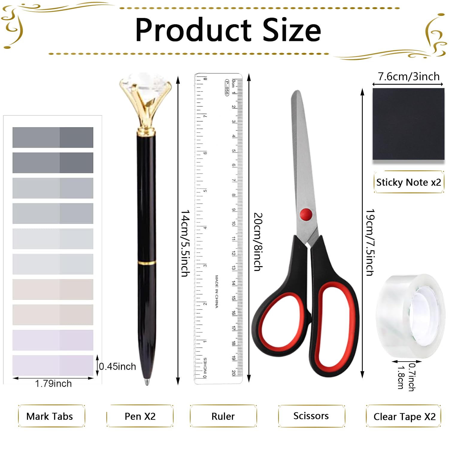 Suministros de oficina, accesorios de escritorio, grapadora y dispensador de cinta para mujeres con grapadora, dispensador de cinta, removedor de grapas, grapas, clips, tijeras y pestañas, regalo para