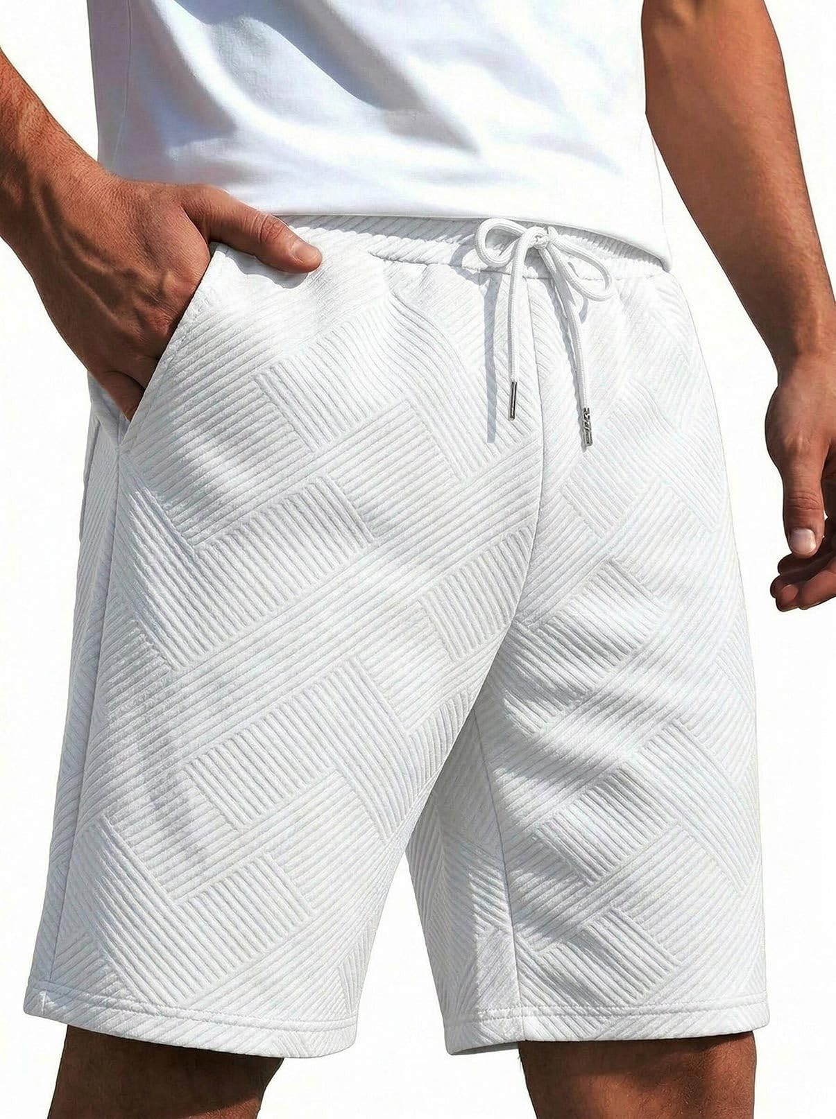 Halfword Pantalones Cortos Hombre Shorts Casual Tejido hasta la Rodilla Textura Gruesos Verano Cintura Elástica Bermudas Casa - 1