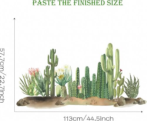 Miniatura 6 de Calcomanías de pared de vegetación verde de cactus, dunas de arena tropical, calcomanías de pared de plantas verdes, vinilo extraíble para sala de