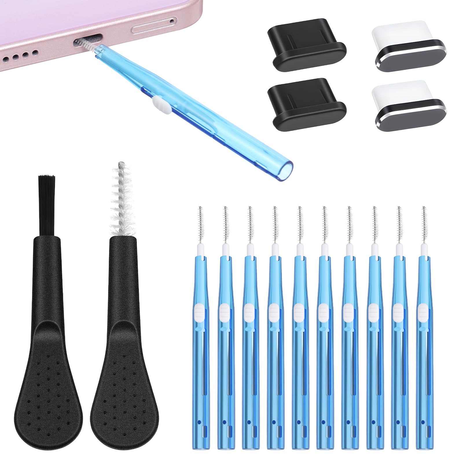 16 Stück Handy Reinigungsset USB C Telefon Lautsprecher Reinigungsbürsten Telefonhörer Reinigungsbürste Verstopfungsfreier Mini Bürstenreiniger für 16 17 Pro Max Laptop Keyboard Cleaner (Blau)