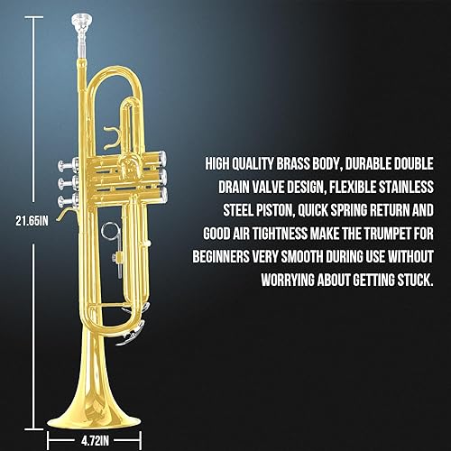 Miniatura 23 de Soulmate Trompeta de latón estándar Bb Instrumento de trompeta para estudiantes, orquesta de banda escolar, adultos principiantes con estuche