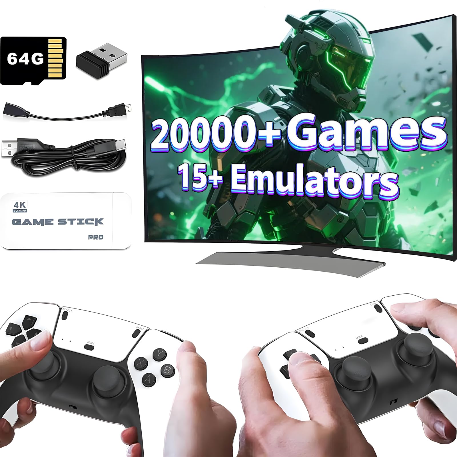 2026 New Wireless Retro Game Console,Retro Gaming Stick with 20,000+ Classic Game,Plug & Play 4K HDMI Output,Dual 2.4G Wireless Controllers,23 Game Emulators
