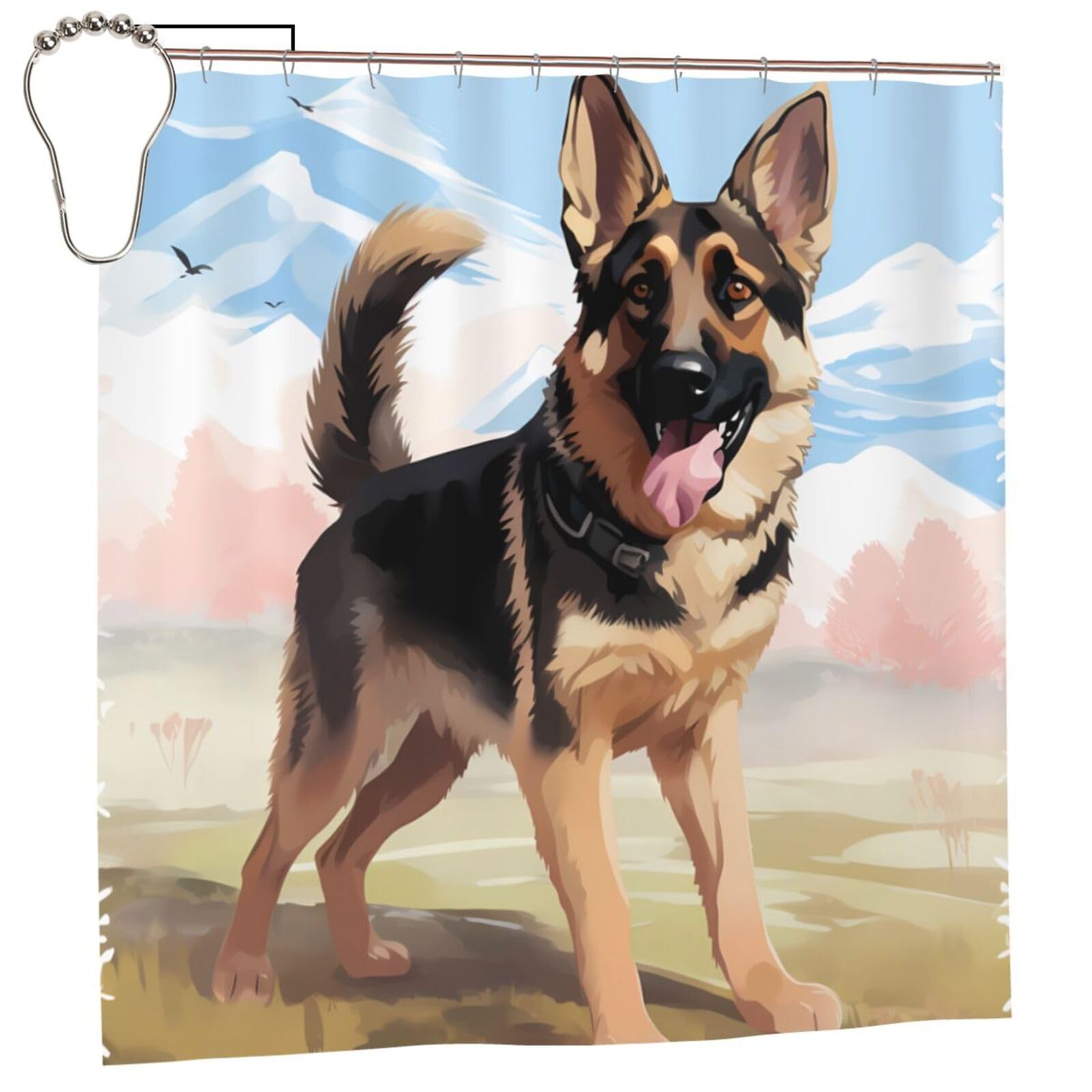 FodPand German Shepherd Dog Lovers Shower Curtain 70"x70" Waterproof Long Bathroom Curtain Heavy Duty Thick Cloth Bath Curtain Set with Hooks, Modern Abstract Art Pattern Bathroom Shower Curtains