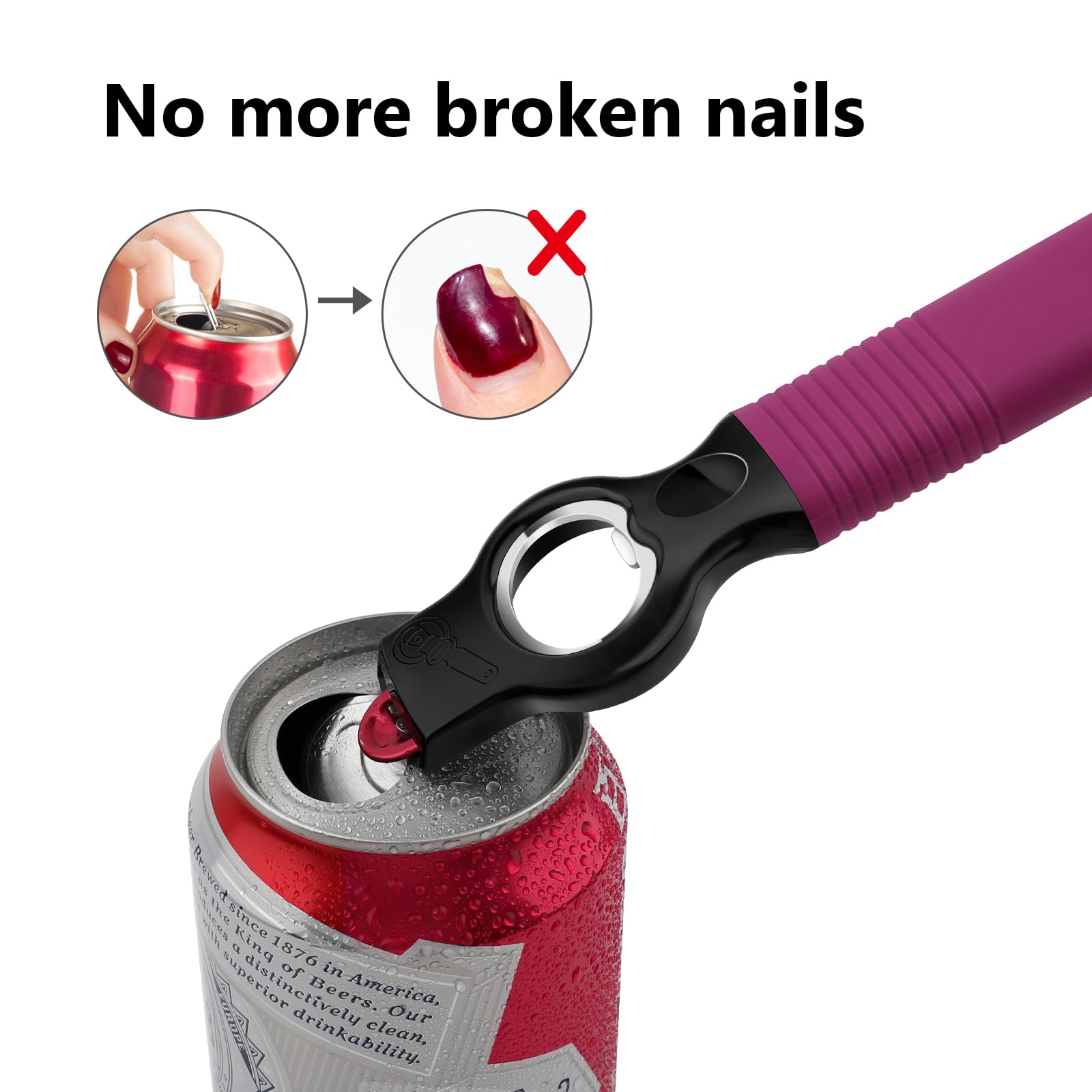Abridor magnético 2 en 1 para latas de refresco y abrebotellas de cerveza para nevera, abridor de botellas de 6.9 pulgadas para uñas largas, artritis, personas mayores y camareros, mango de