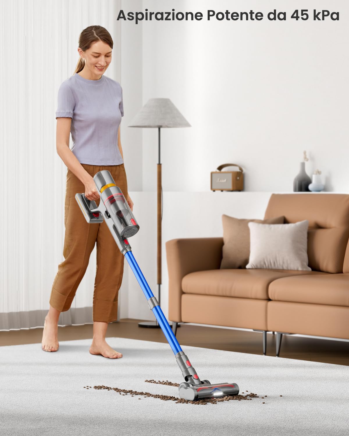 JASTIP Aspirapolvere Senza Fili, 45KPa/550W/60Min Scopa Elettrica Senza Fili, Aspirapolvere Ultra-silenzioso con schermo OLED Intelligente/Spazzola Antigroviglio, Adatto per Capelli/Moquette/Pavimento