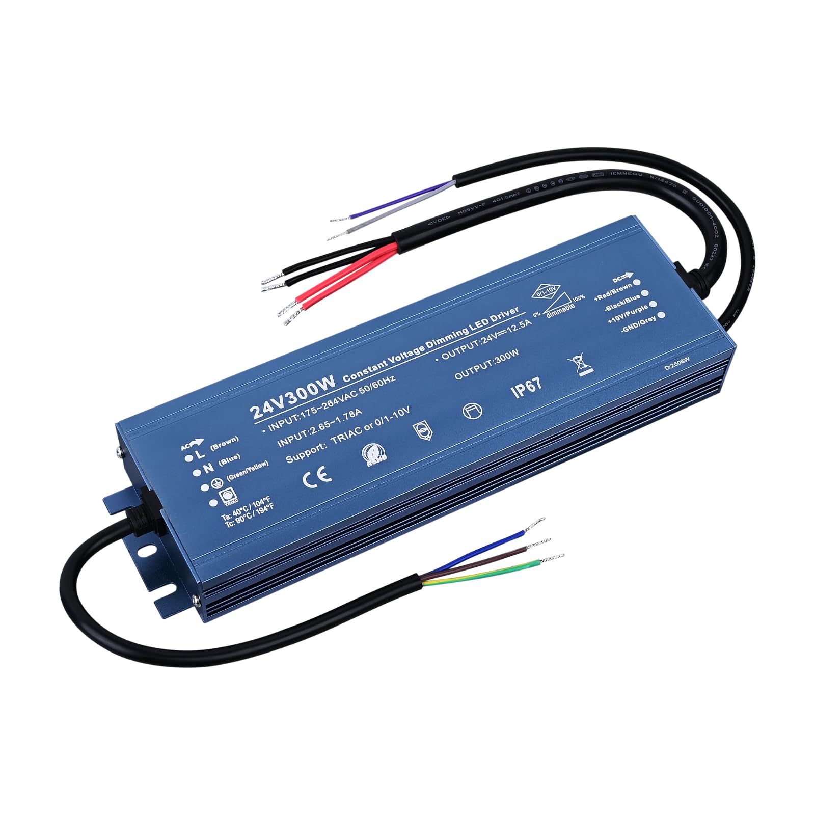 BENLUN Konstantspannung LED Trafo 24V Dimmbar, Netzteil 12,5A 300W, Treiber AC 230V auf DC 24V, Doppelseitiges Triac Dimmen, LED Driver Outdoor Wasserdichter IP67 für Streifen