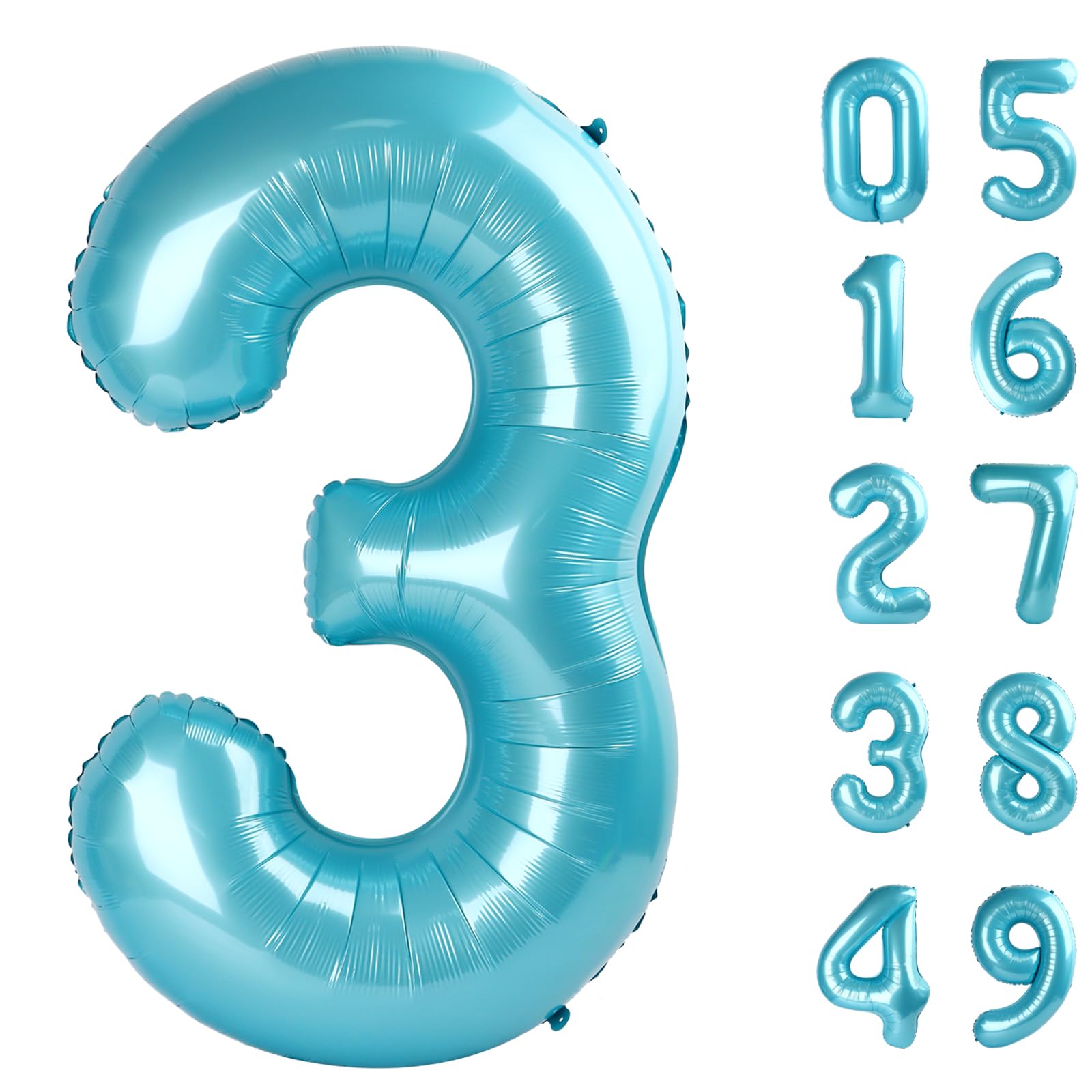 Pearl Blue 3 Number Balloon, 40 Inch 3 Large Number Balloon, 3 13 23 30 33 36 38 Pearl Blue Birthday Party Decorations, Number Three Foil Balloons for