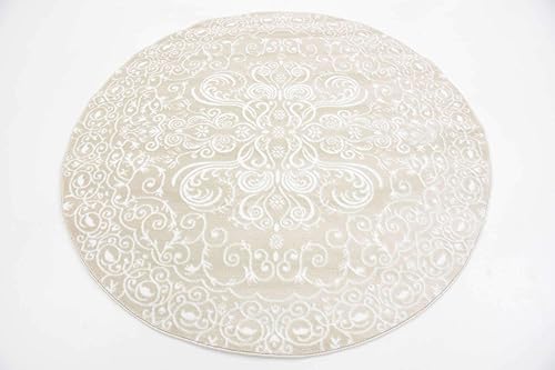 Miniatura 4 de Unique Loom Rushmore Collection Adams - Alfombra redonda de 5 pies, color beige y marfil