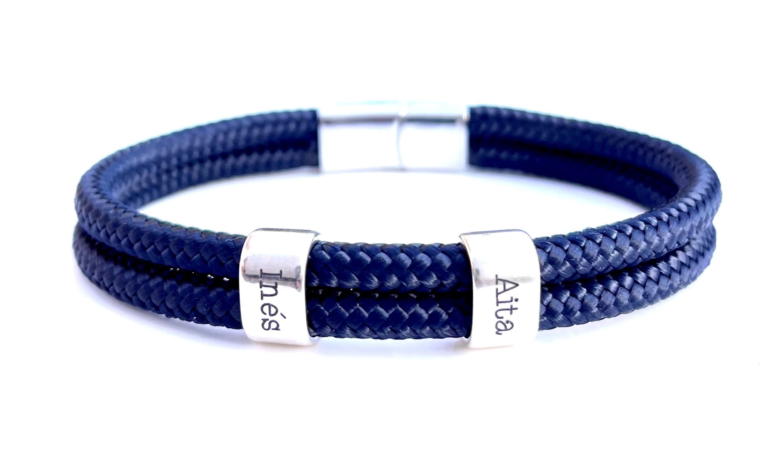 Momenttos Pulsera hombre para día del padre personalizada grabada con nombres. Cordón cabo náutico