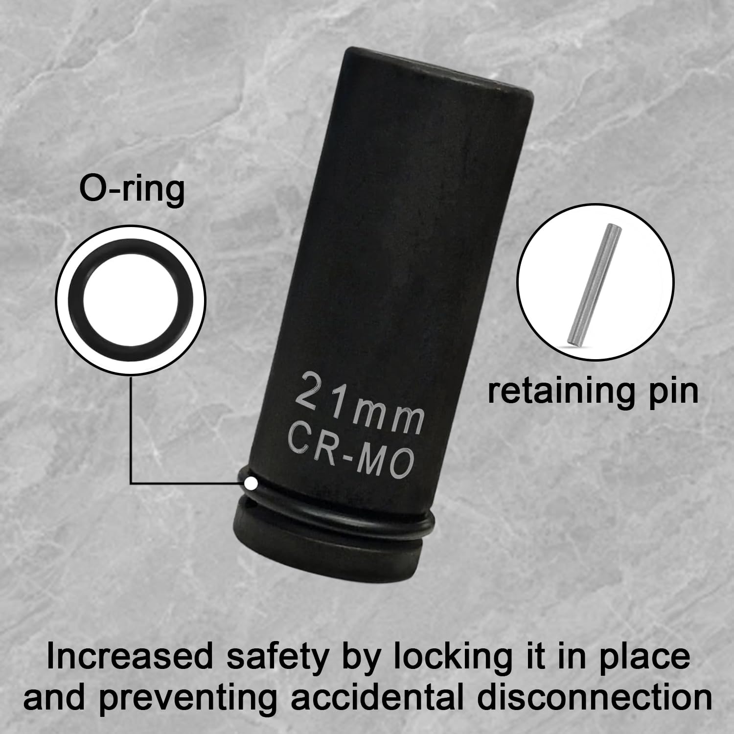 21mm Scaffolding Impact Sockets, 1/2" 21mm Metric Deep Scaffolders Drive with Retaining Pin + O-Ring - Image 3